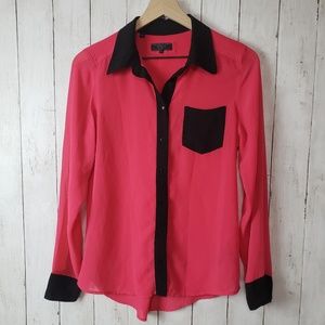 Guess chiffon pink/black size S, button up